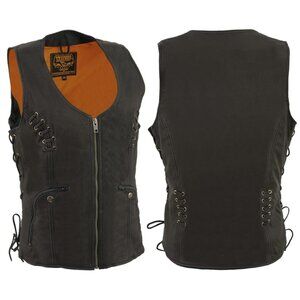💖 Milwaukee Leather V-Neck Biker Vest with Adjustable Laces